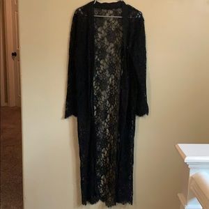 Long black lace kimono